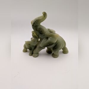 Vintage A. Santini Elephant Figurine Mother Baby Green Resin Italy Sculpture